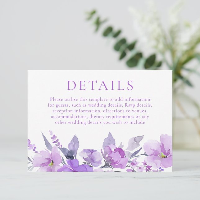 Information om Lila Lavender Blommigt Bröllop Tilläggskort (Stående Fram)