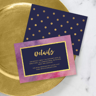 Information om lila Rosa Watercolor Faux Guld Bröl Tilläggskort