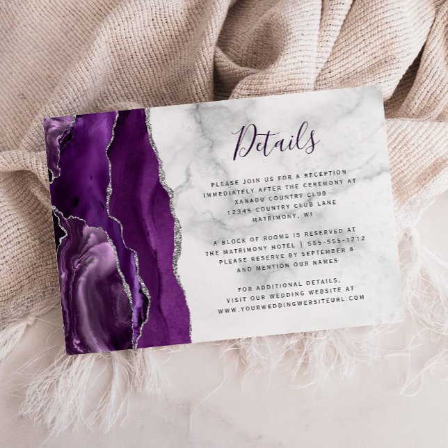 Information om lila Silver Agate Marble Bröllop Tilläggskort (Skapare uppladdad)