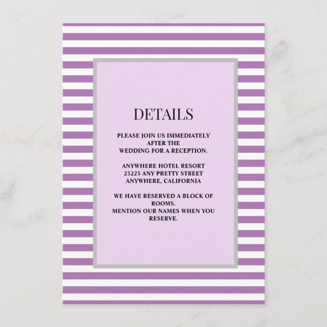 Information om lila/vit Rand Bröllop Tilläggskort (Framsida)