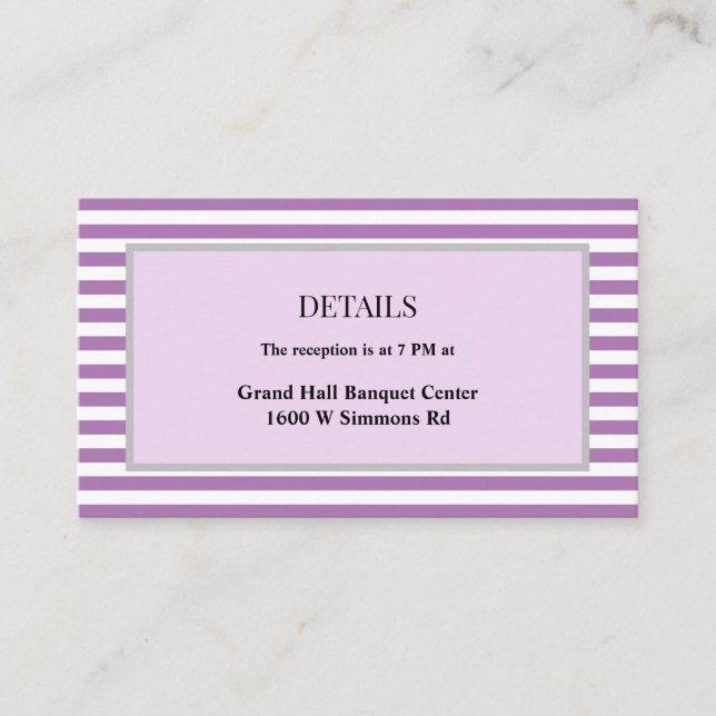 Information om lila/vit Rand Bröllop Tilläggskort (Framsida)