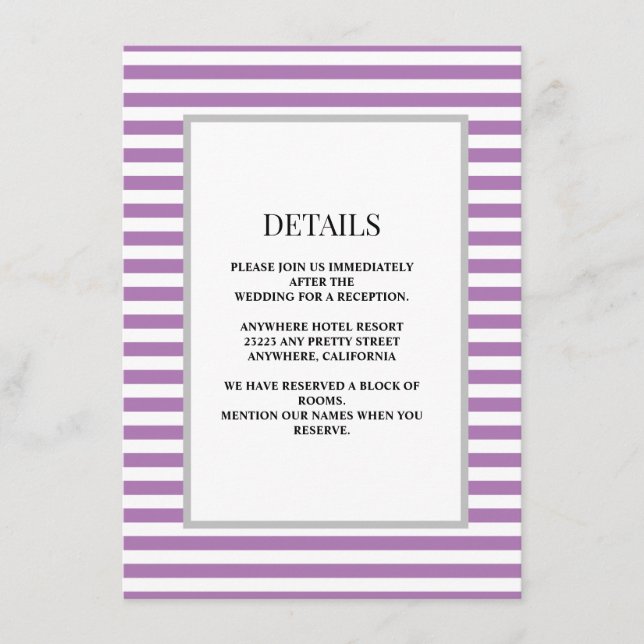 Information om lila/vit Rand Bröllop Tilläggskort (Framsida)