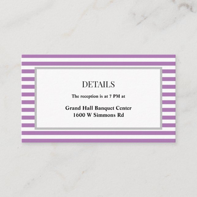 Information om lila/vit Rand Bröllop Tilläggskort (Framsida)