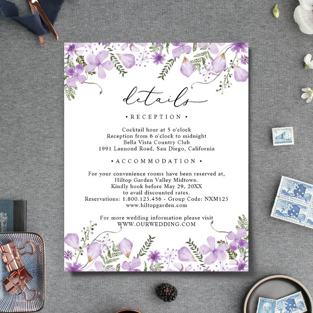 Information om lila Watercolor Flowers Bröllop Tilläggskort (Skapare uppladdad)