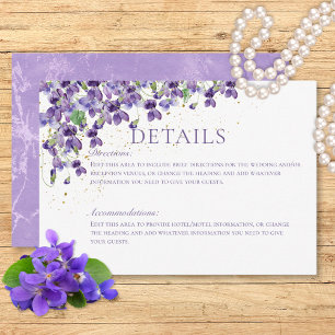 Information om lila Watercolor Violes Bröllop Tilläggskort