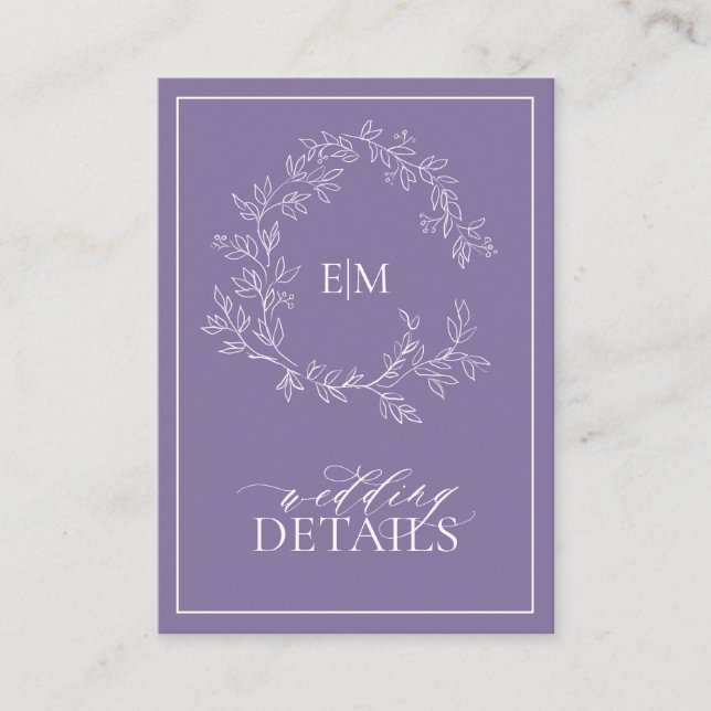 Information om Lilac Lavender Monogram Bröllop Tilläggskort (Framsida)