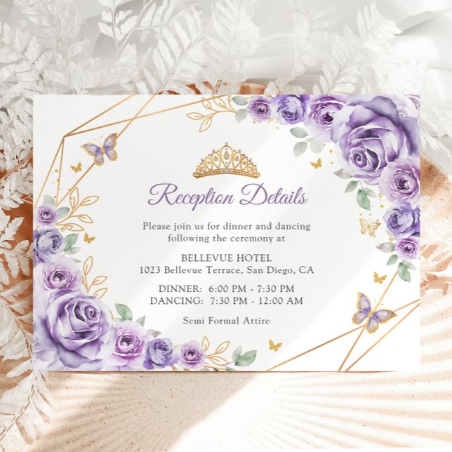 Information om Lilac Lila Guld Blommigt Quinceaner Tilläggskort (Skapare uppladdad)