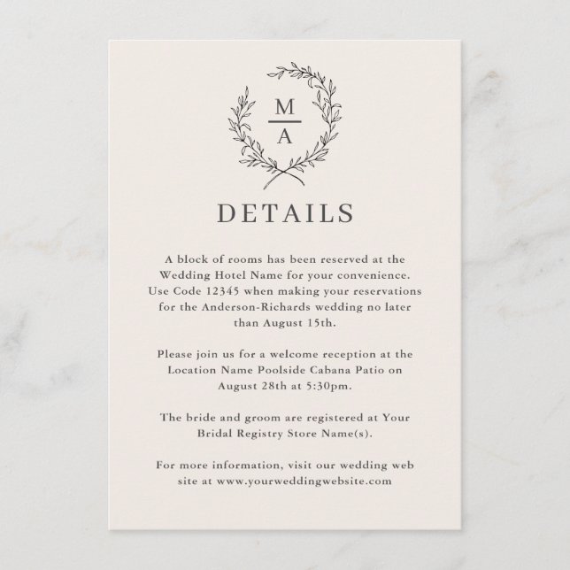 Information om Ljust Ecru Enkel Elegant Monogram Tilläggskort (Framsida)