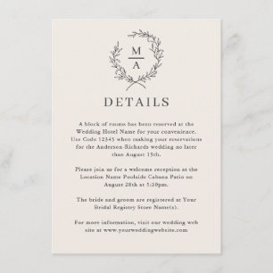 Information om Ljust Ecru Enkel Elegant Monogram Tilläggskort