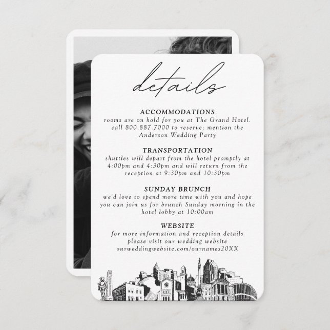 Information om Lodrät för Raleigh Bröllop Tilläggskort (Fram/baksida)