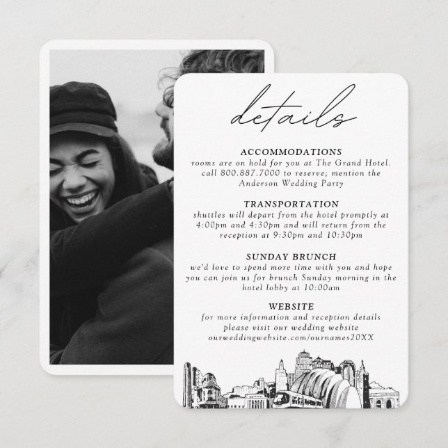 Information om Lodrät Kansas City Bröllop Tilläggskort (Fram/baksida)