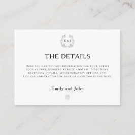 Information om löv Monogram Initialer Black Bröllo Tilläggskort