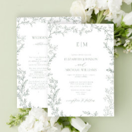 Information om Löv Sage Grönt Elegant Monogram Brö Inbjudningar