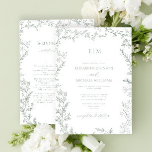 Information om Löv Sage Grönt Elegant Monogram Brö Inbjudningar