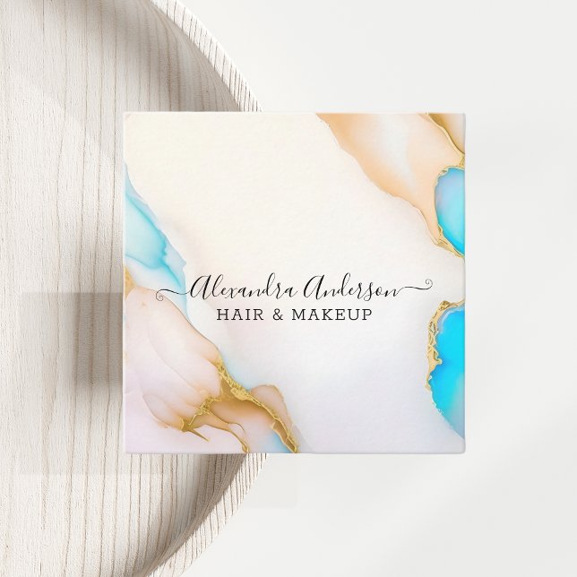 Information om Luxury HoloGrapal Opal Agate Marble Fyrkantigt Visitkort (Luxury Holographic Opal Agate Marble Gold Details Square Business Card)