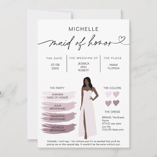 Information om Maid of honor Info Card Brudens sid Inbjudningar (Framsida)