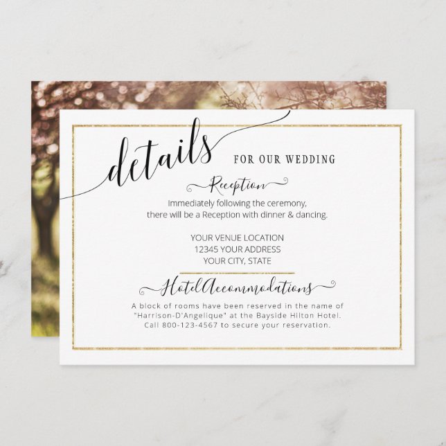 Information om MALLATE-Eleganten Guld Bröllop Tilläggskort (Fram/baksida)