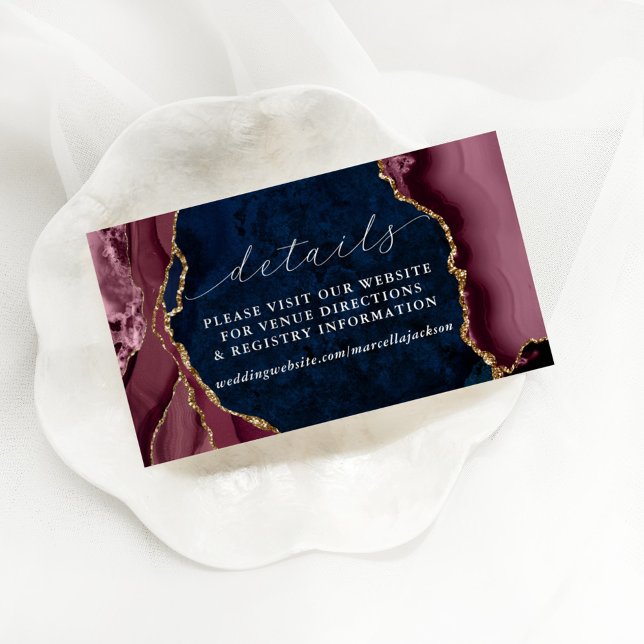 Information om marin flotta, Burgundy & Guld Agate Anteckningskort (Skapare uppladdad)