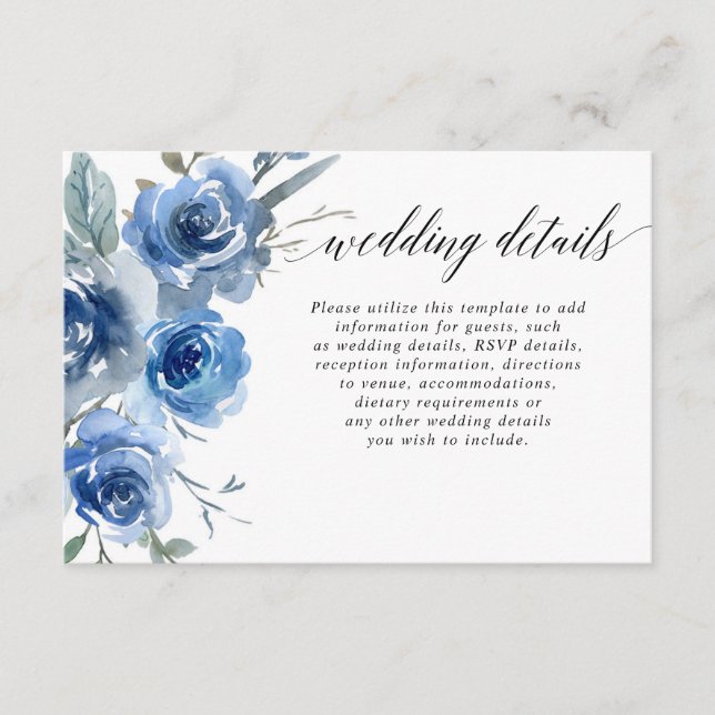 Information om marinblå vit blommigt vattenfärg br tilläggskort (Framsida)