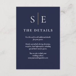Information om marinblått och Guld Monogram Bröllo Tilläggskort