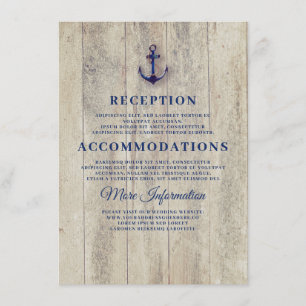 Information om marint blått Rustic Nautical Bröllo Tilläggskort