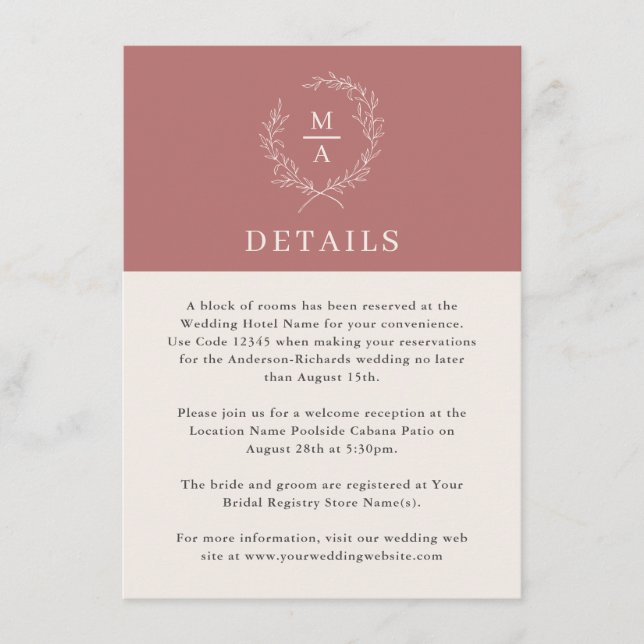 Information om Marsala Vin Simple Elegant Monogram Tilläggskort (Framsida)