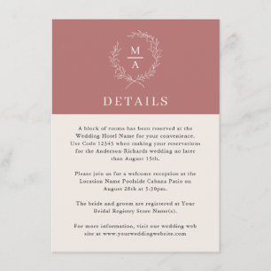 Information om Marsala Vin Simple Elegant Monogram Tilläggskort