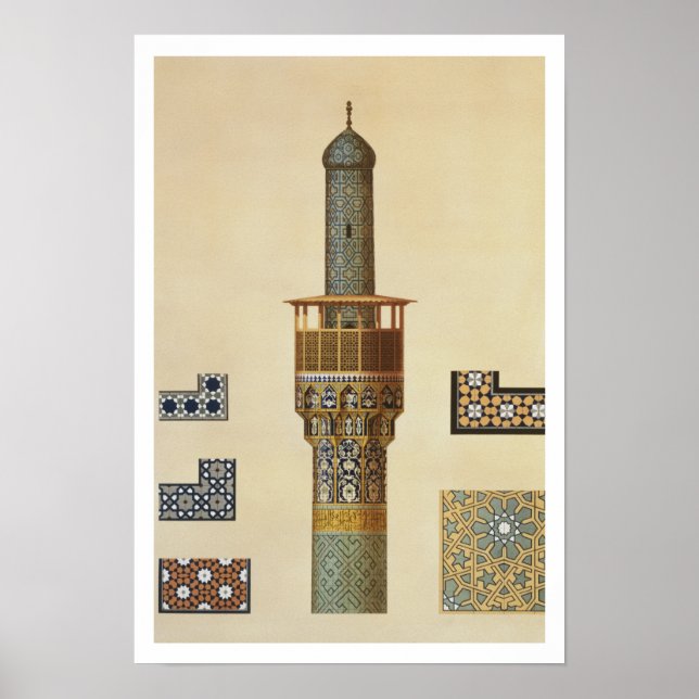 Information om Minaret och keramik från moskén t Poster (Framsidan)
