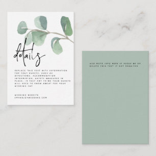 Information om MINI Script Grönt Eucalyptus Bröllo Tilläggskort