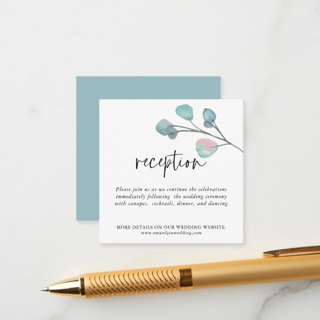 Information om MINI STORLEK Eucalyptus bröllopsmot Tilläggskort (Fram/Back In Situ)