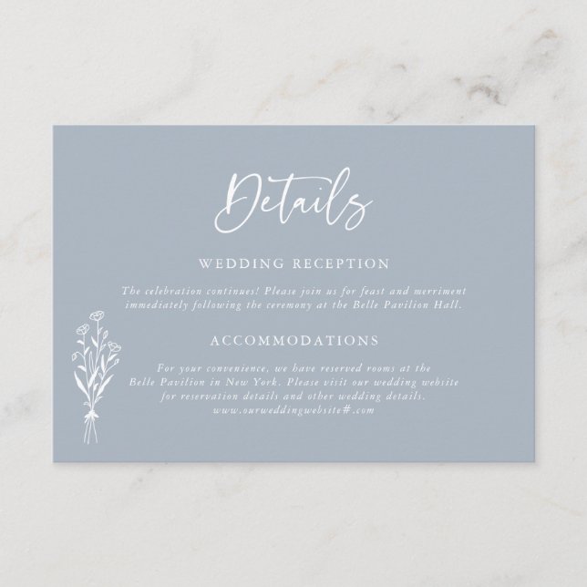 Information om Minimailist Bouquet Dusty Blue Bröl Tilläggskort (Framsida)