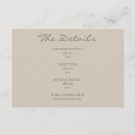 Information om minimal Beige Taupe-skript Bröllop Tilläggskort