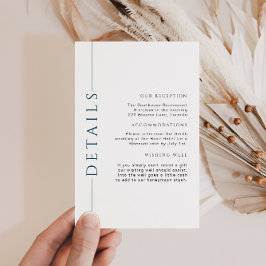 Information om minimal blå och vit Bröllop infogar Tilläggskort