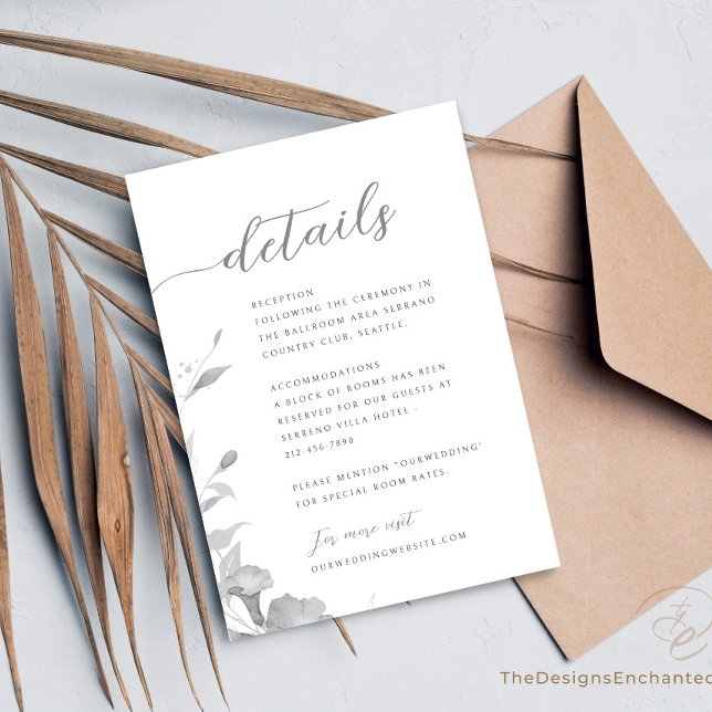 Information om minimal Blommigt för Bröllop-höljek Inbjudningar (Wedding Enclosure Card. Minimalist Details Card with boho watercolor flowers by TheDesignsEnchanted)