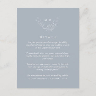Information om minimal Dusty Blue Monogram Bröllop Tilläggskort