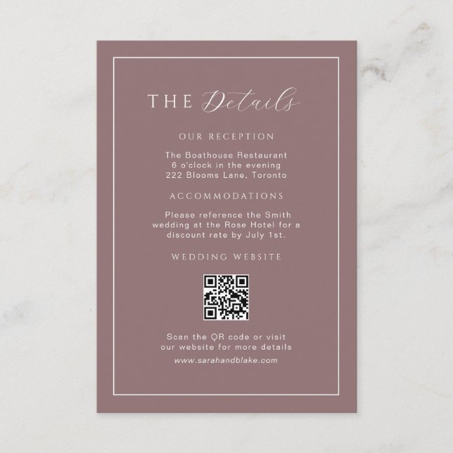 Information om minimal Lila Bröllop Infoga QR-kod Tilläggskort (Framsida)