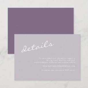 Information om minimal Mauve Lila Bröllop Tilläggskort