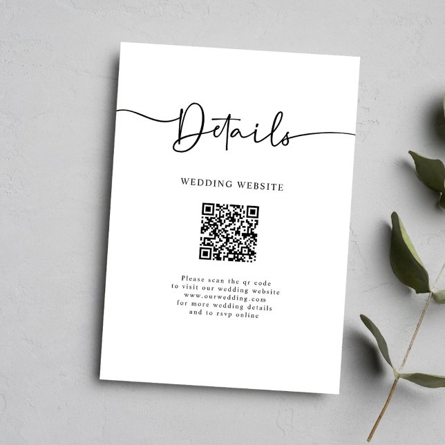 Information om minimal QR-kodkalligrafi Bröllop Tilläggskort (Minimal QR Code Calligraphy Wedding Details Enclosure Card)