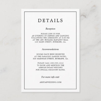 Information om minimal svartvit typografi Bröllop Tilläggskort
