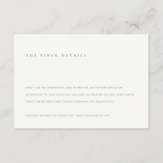 Information om minimal svartvit typografi Bröllop Tilläggskort (Framsida)