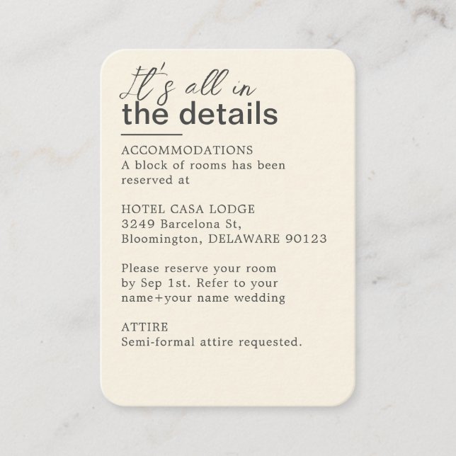 Information om minimalistisk ivoriansk Bröllop Tilläggskort (Framsida)