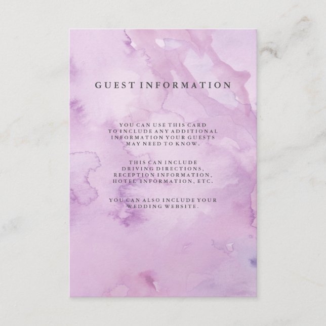 Information om minimalistisk modern Lila Watercolo Tilläggskort (Framsida)
