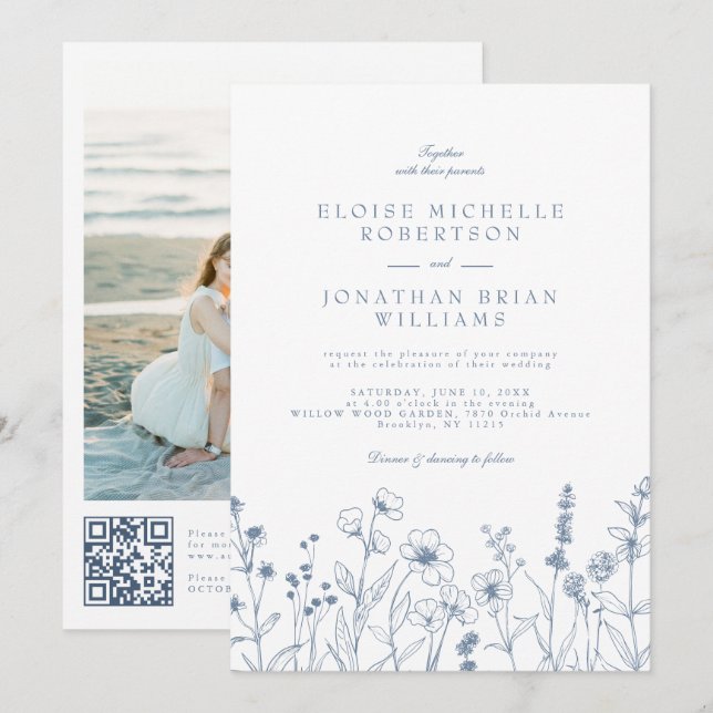 Information om minimalistisk Periwinkle Wildblomme Inbjudningar (Fram/baksida)
