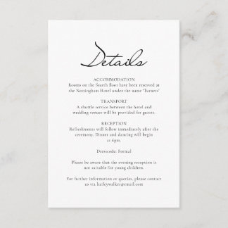 Information om minimalistisk vit Bröllop i klassis Tilläggskort