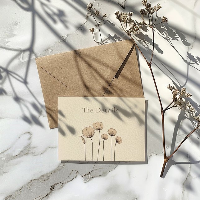 Information om minimalistiskt Mute Tones Flowers Tilläggskort (Simple and minimal wedding "The Details" information enclosure with modern wild flowers.)