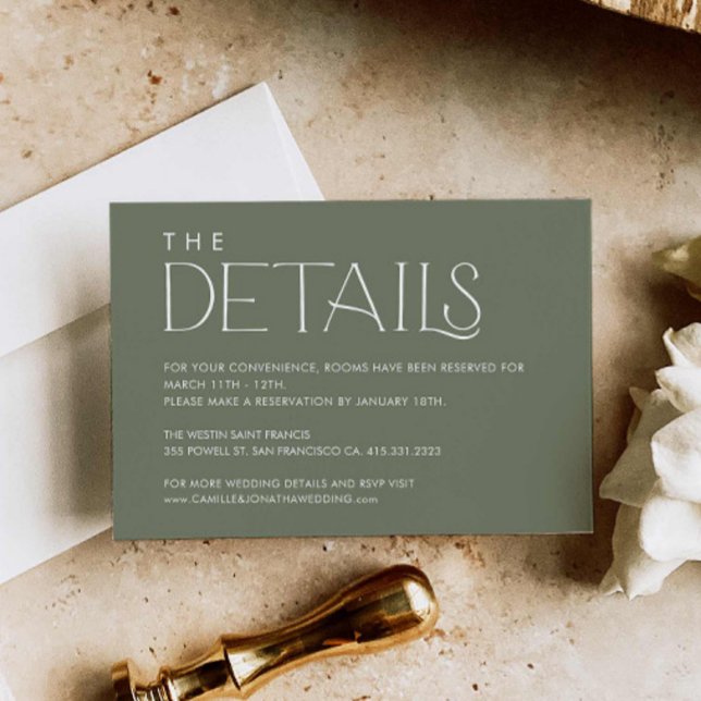Information om minsta Bröllop-Elegant för grönt Tilläggskort (Green Modern Wedding Details Card)