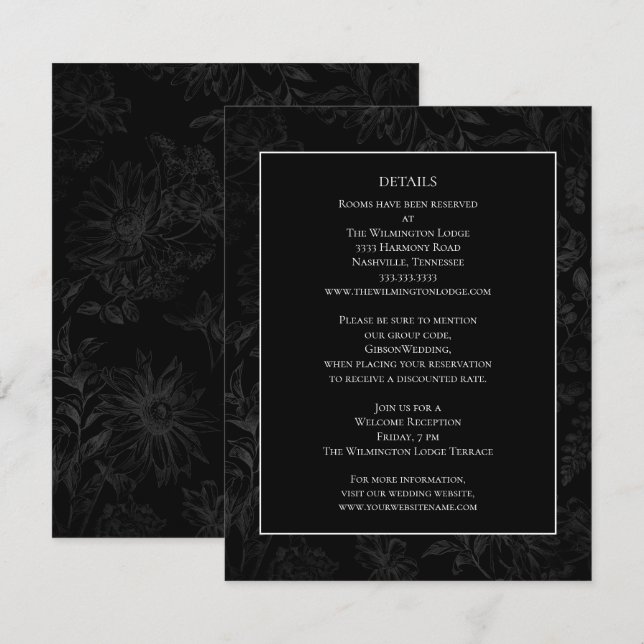 Information om minsta svarta elegant Bröllop Tilläggskort (Fram/baksida)