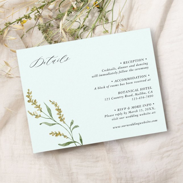 Information om Mint Wildblomma Elegant bröllop Tilläggskort (Skapare uppladdad)