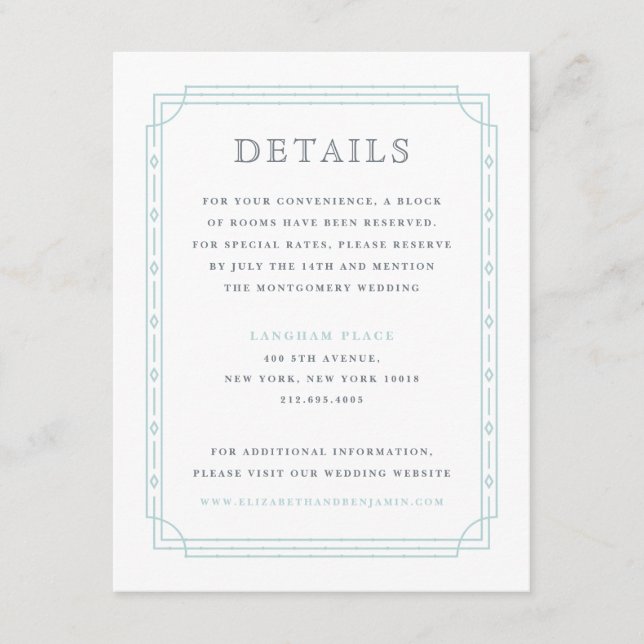 Information om Modern Art Deco Mint Aqua Gräns Brö Tilläggskort (Framsida)