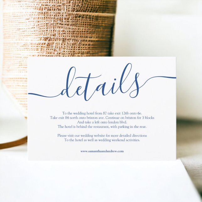 Information om modern blå vit enkel bröllop tilläggskort (Modern blue white simple wedding details enclosure card)